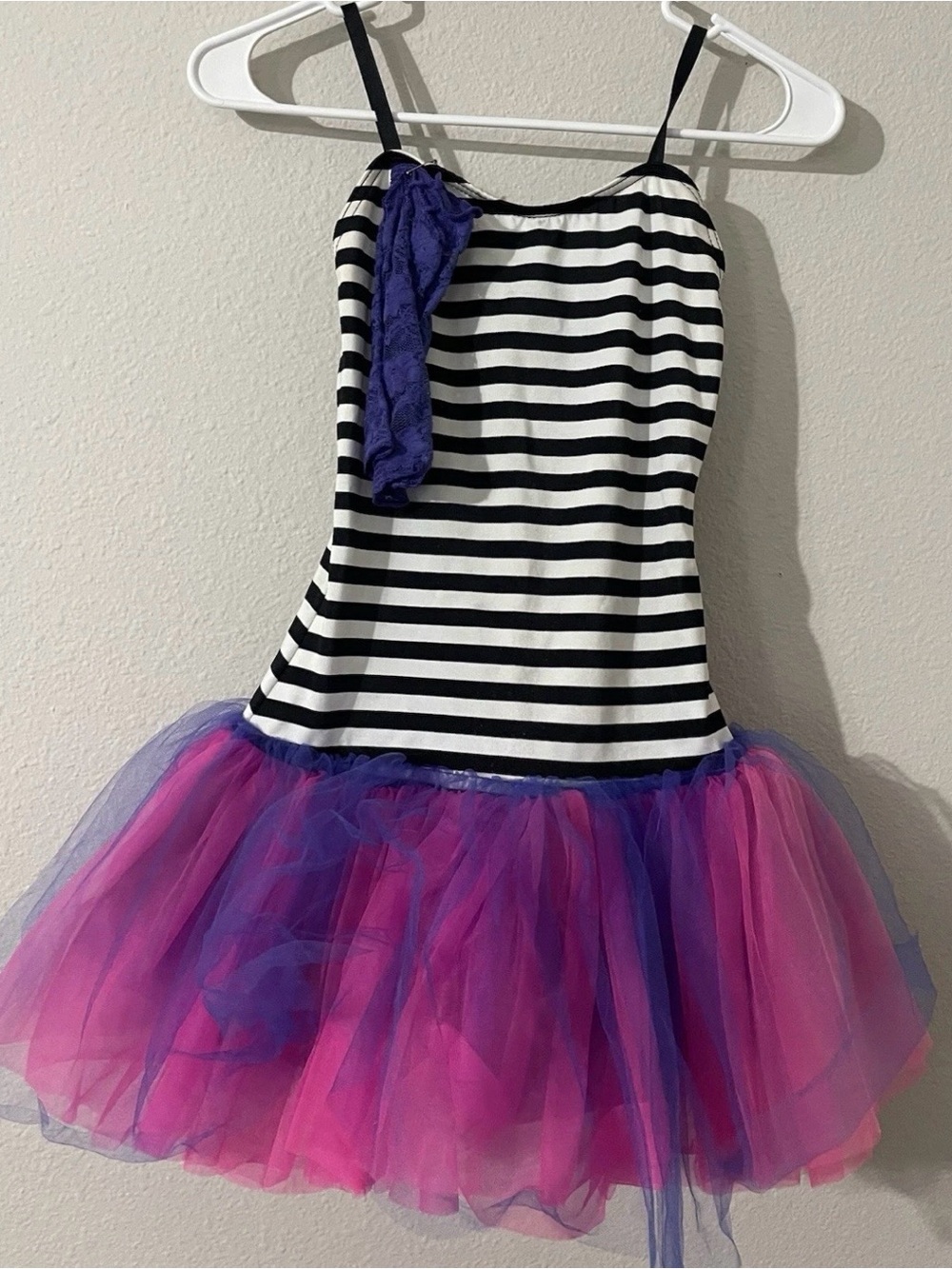 WeissmanGirls Black & White Stripe Tutu Costume Dress with Pink and Purple Tulle